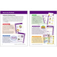 Skill Sharpeners Science Grade K book sample pages. The image is slightly out of focus. The pages are white with a purple top border. The left page has a title in the border that reads “How to Use This Book.” There are several colored text boxes with sample page images over the top. Sections on the left page are Teaching Your Child About Science, Chants and Rhymes, and Talk with Your Child. Sections on the right page are Activities, Science in Our World, and Certificated and Checklist.
