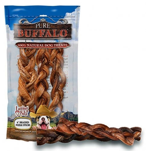 Pure Buffalo Braided Bully Sticks Dog Treats - 6-inch, 3-pack