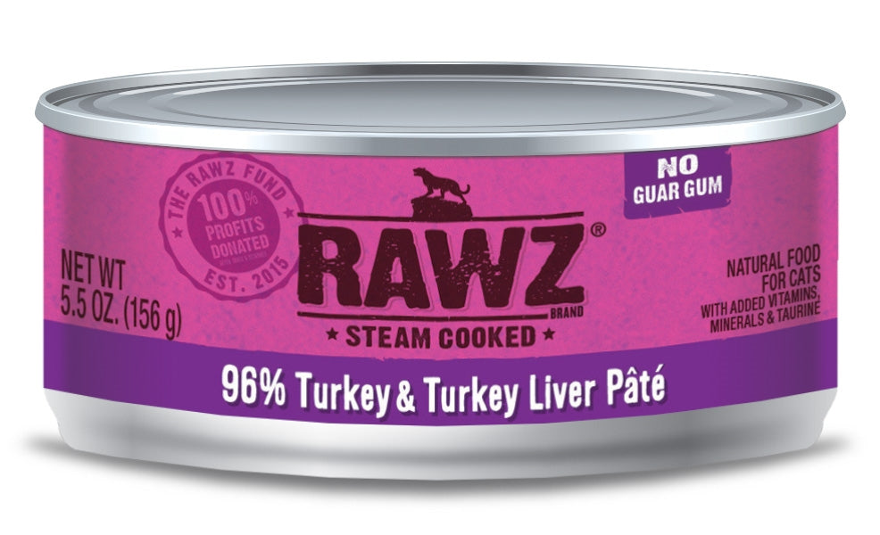 RAWZ 96% Turkey & Turkey Liver Pâté Canned Cat Food - 5.5oz Cans, Case of 24