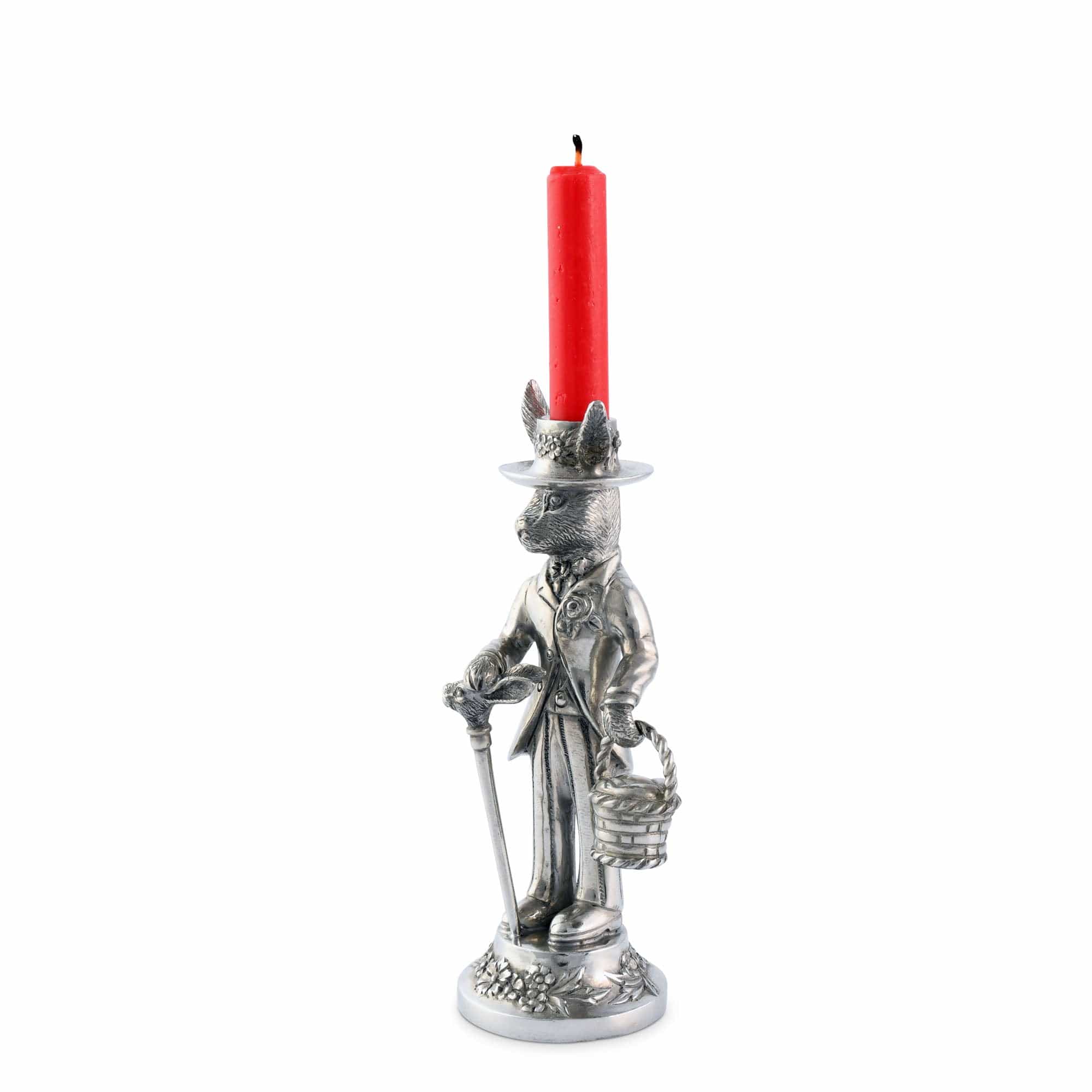 Vagabond House Pewter Winter Berry Candlestick Tall 11.5 inch Tall