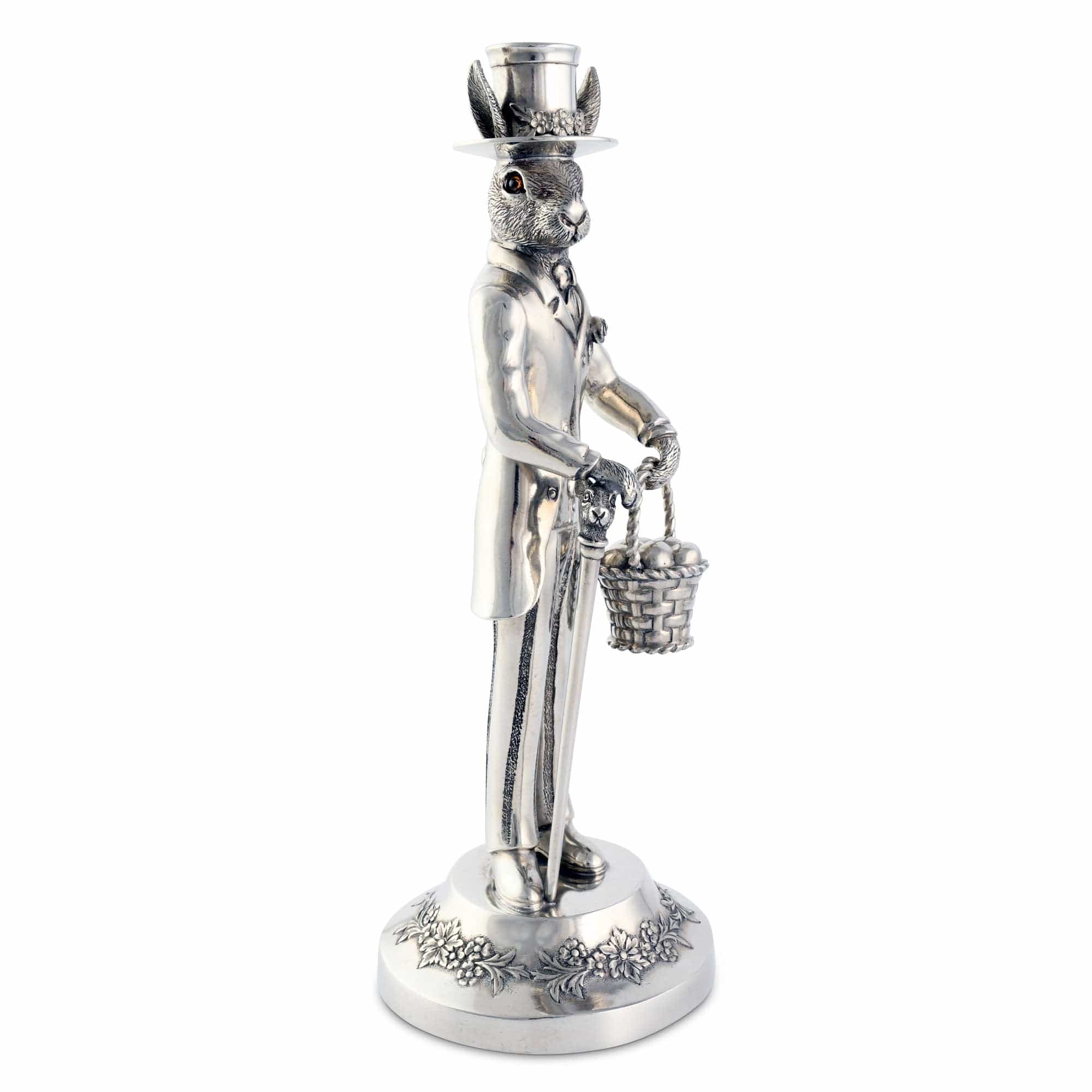 Vagabond House Pewter Winter Berry Candlestick Tall 11.5 inch Tall