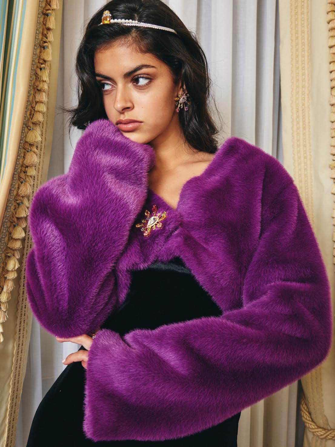 Monica Cropped Fur Coat (Purple) (Final Sale)