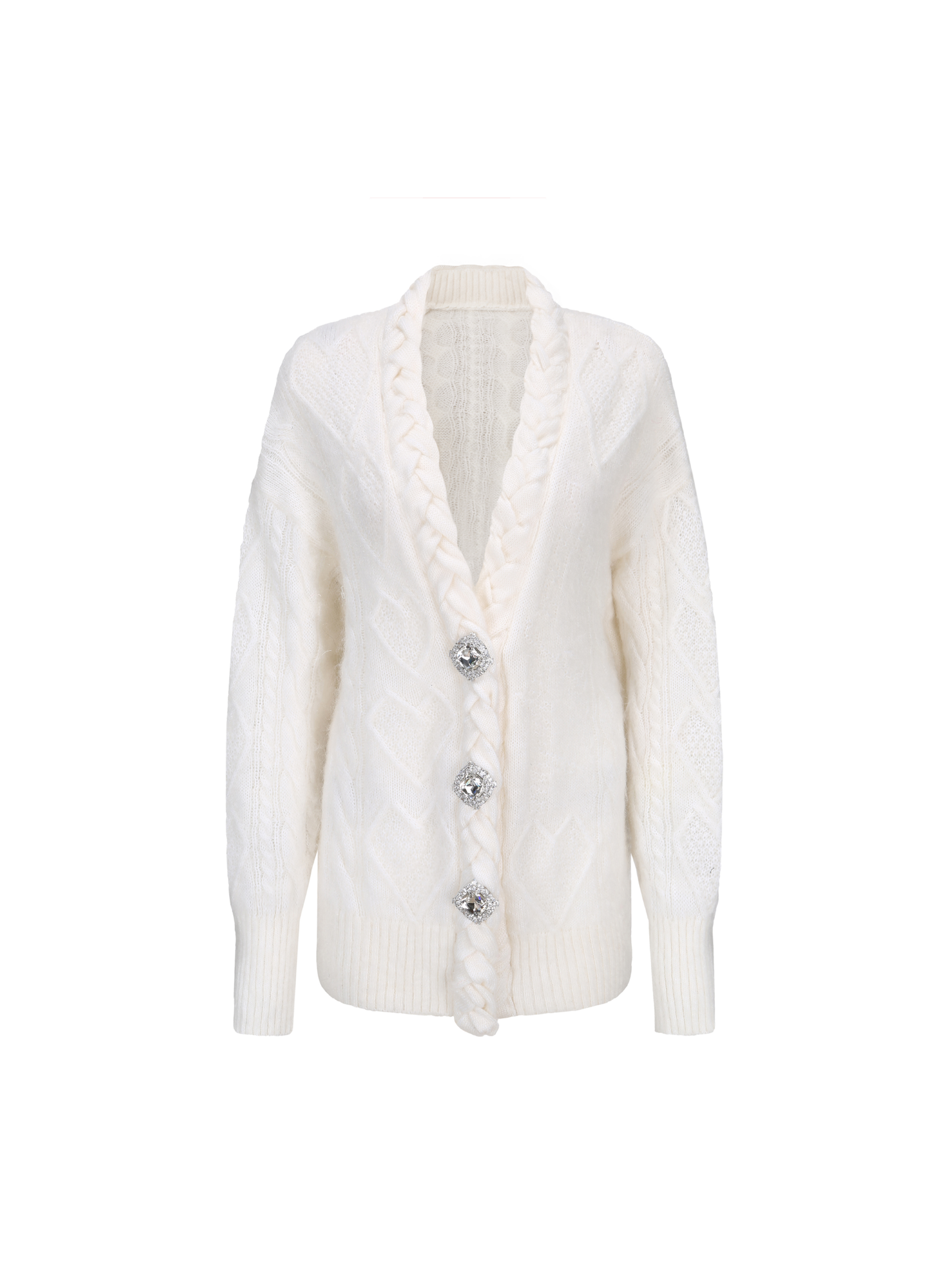 Lexi Knit Diamond Cardigan (White)