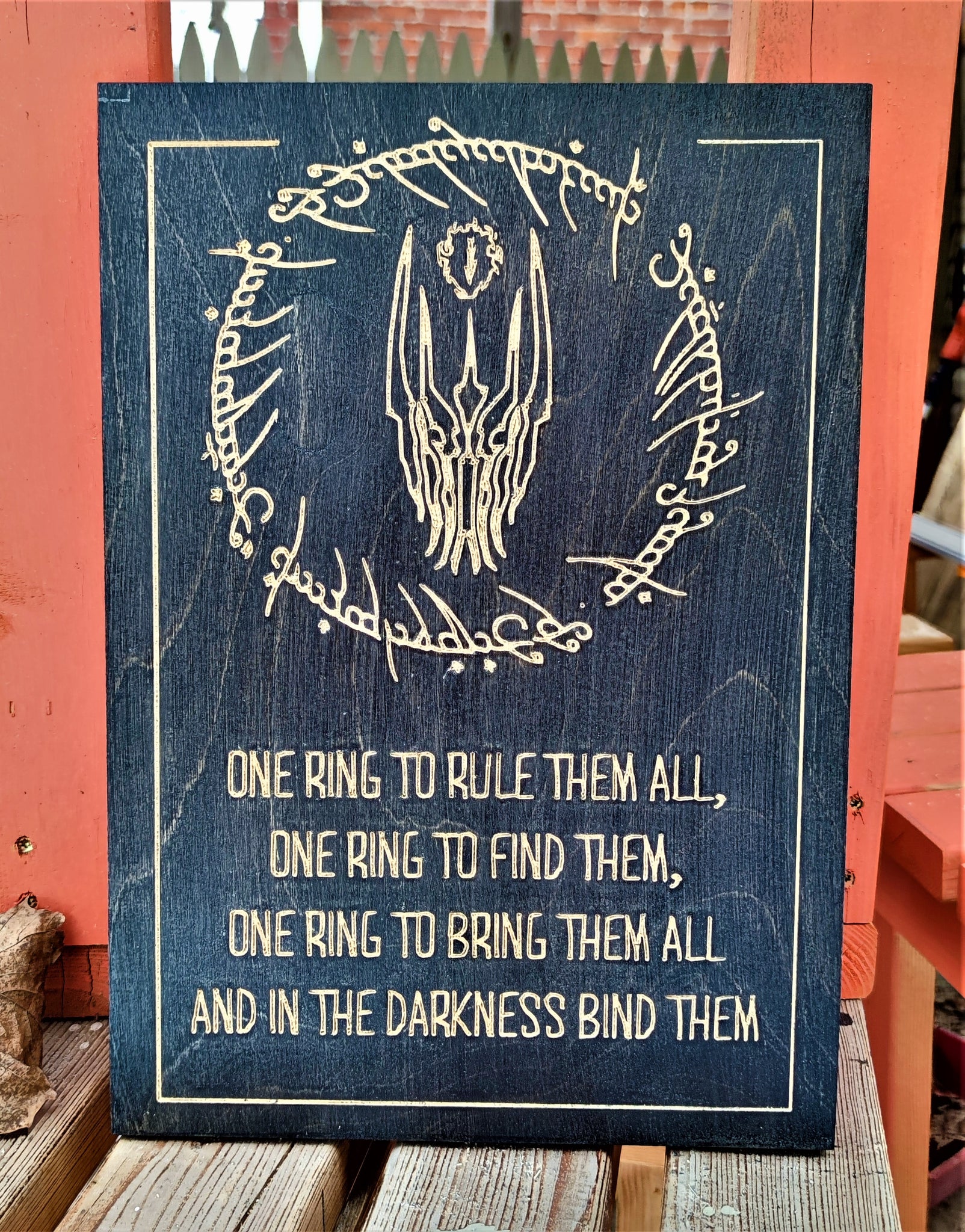 Lord of the Rings LOTR Sauron One Ring Inscription Carve Wood Sign Wal