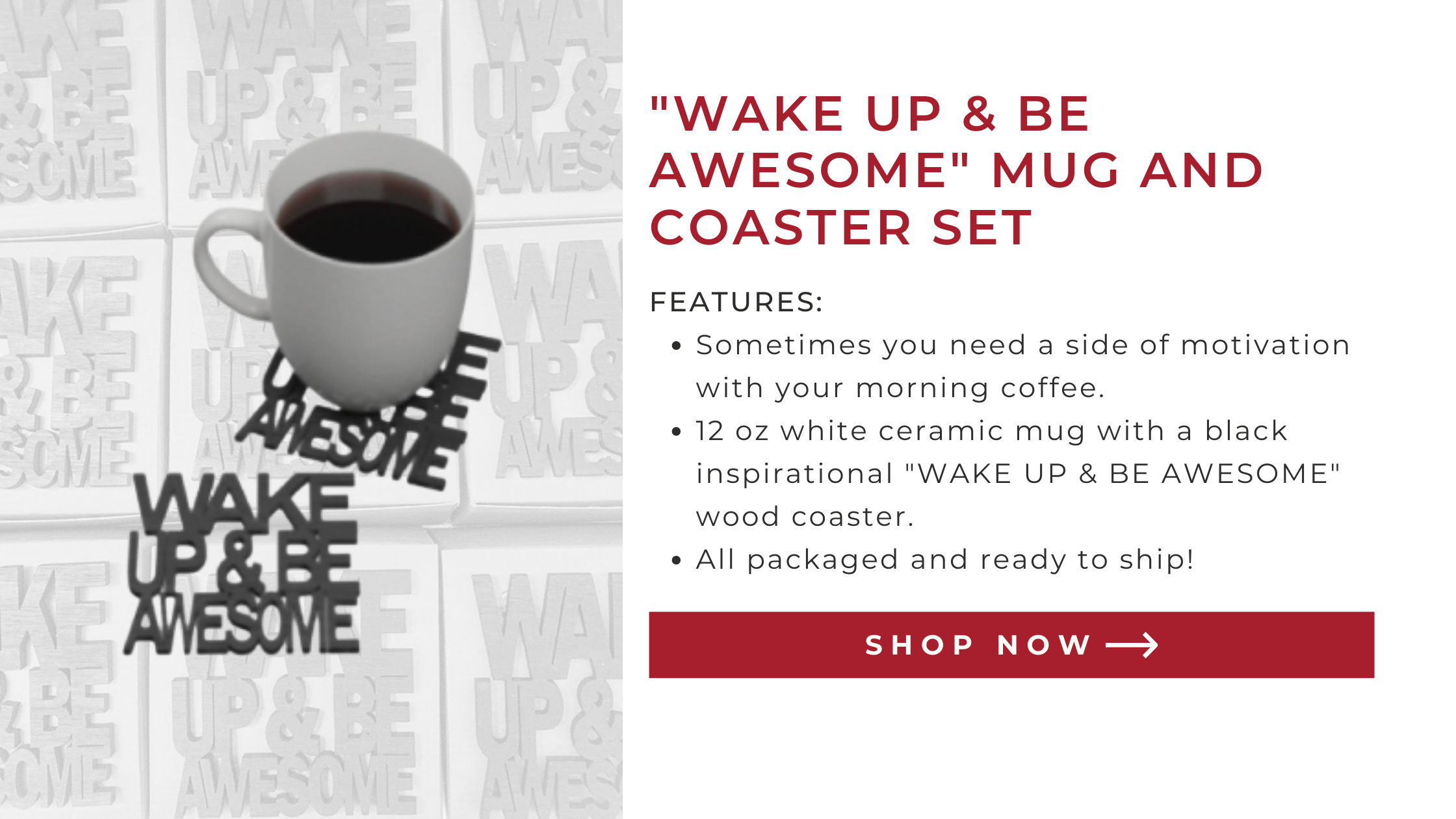 "Wake Up & Be Awesome" Mug and Coaster Set