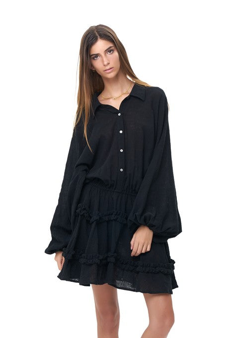 black linen dress with sleeves