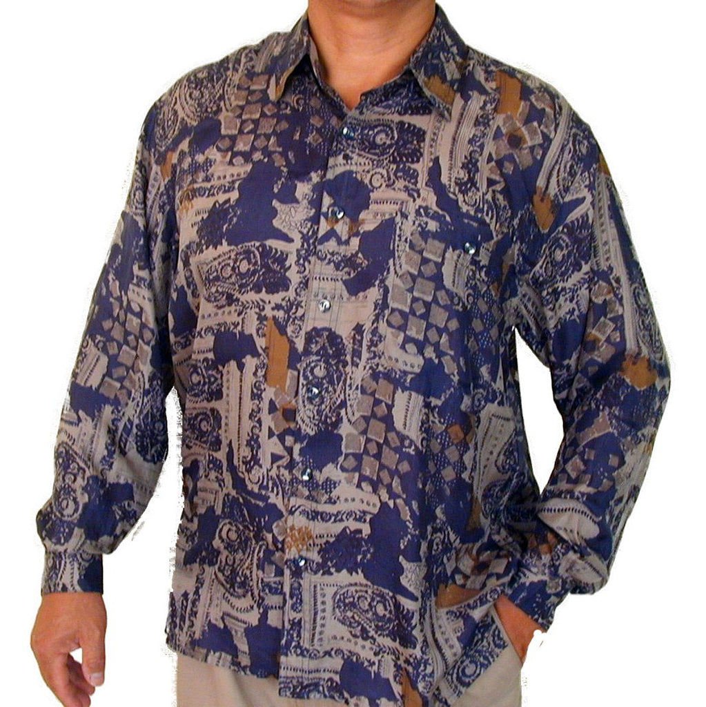 Men's Long Sleeve 100% Silk Shirt (Print127) S,M,L,XL – SURPRISEsilk