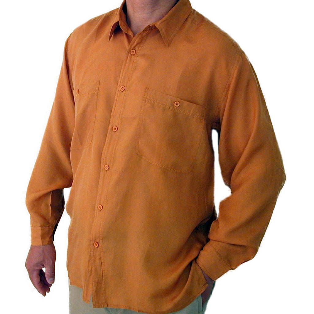 Men's Long Sleeve 100% Silk Shirt (Mustard) S,M,L,XL – SURPRISEsilk