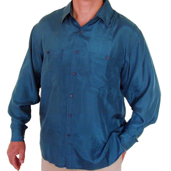 Men's Long Sleeve 100% Silk Shirt (Teal) S,M,L – SURPRISEsilk