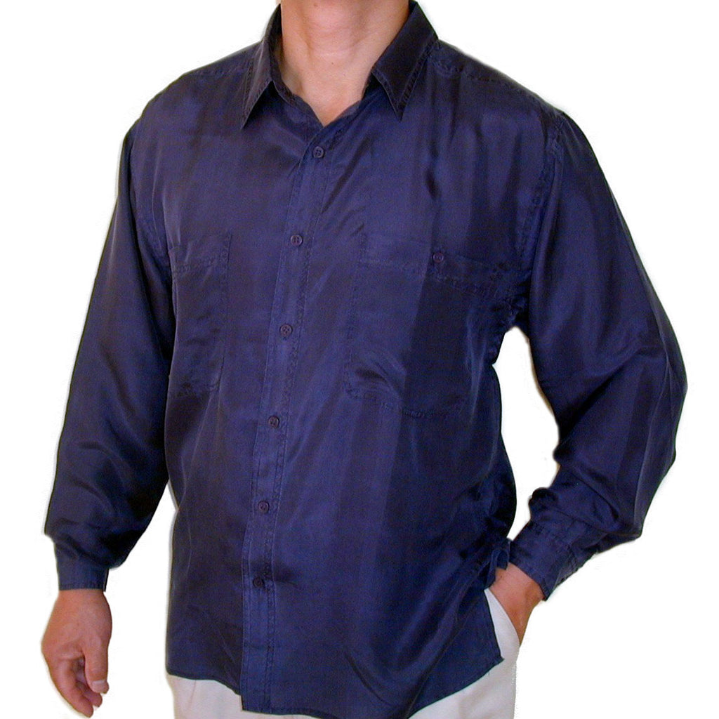 Men's Long Sleeve 100% Silk Shirt (Navy) S,M,L,XL – SURPRISEsilk