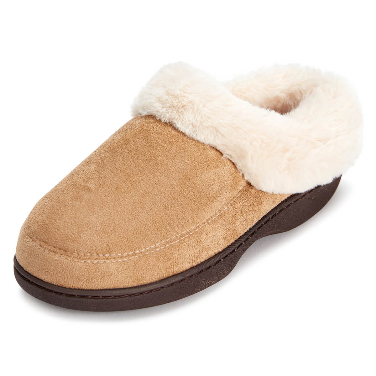 Floopi.com | Women's Lydia Faux Suede Fur Collar Clog Slippers