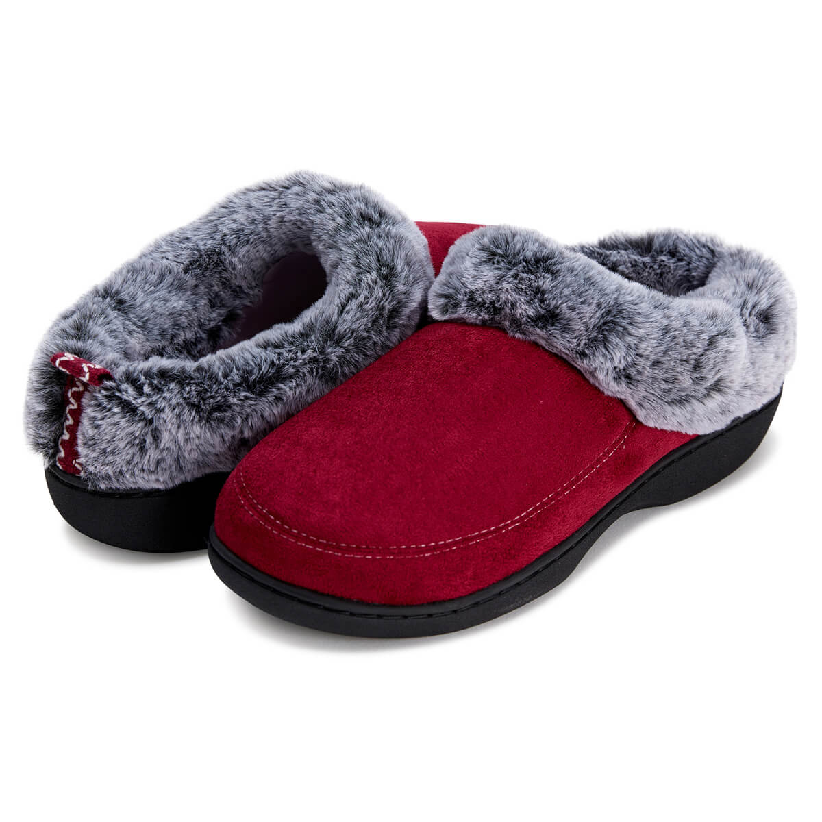 Floopi.com | Women's Lydia Faux Suede Fur Collar Clog Slippers