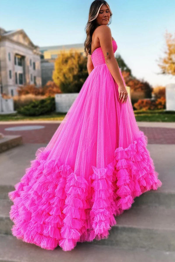 FancyVestido Princess Hot Pink Tiered Tulle Prom Dress US 12 / Photo Color / Full Length