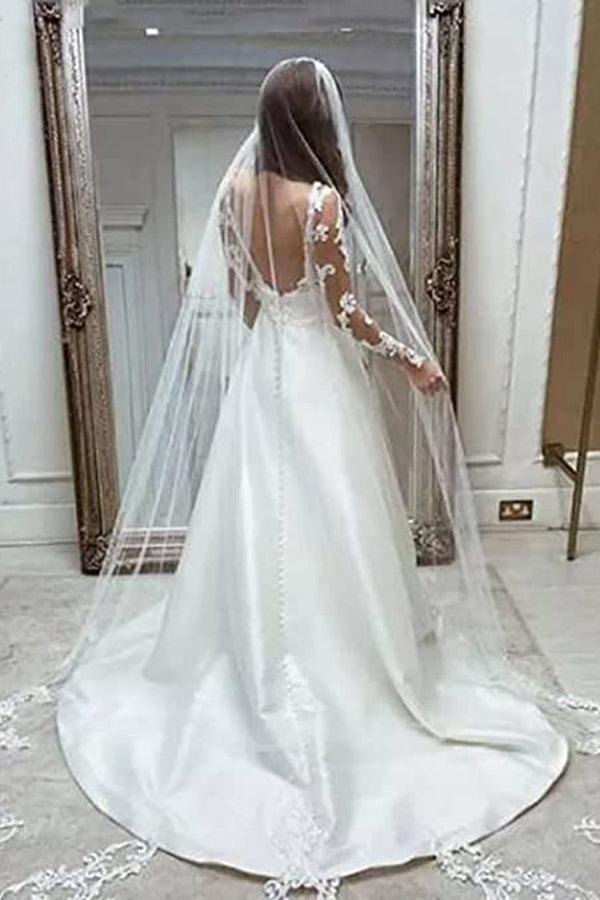 Ivory Satin A-line Court Train Wedding Dresses MW674