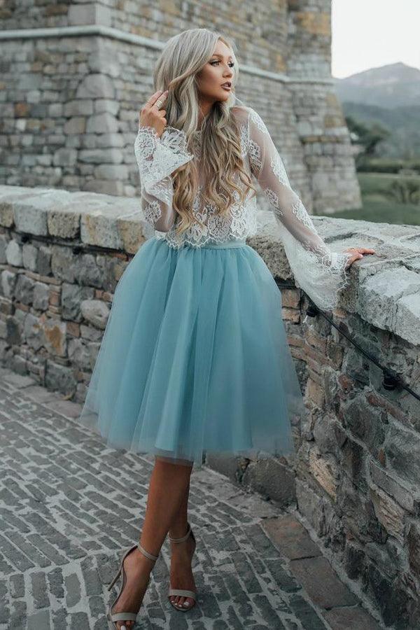 long sleeve lace short prom dress