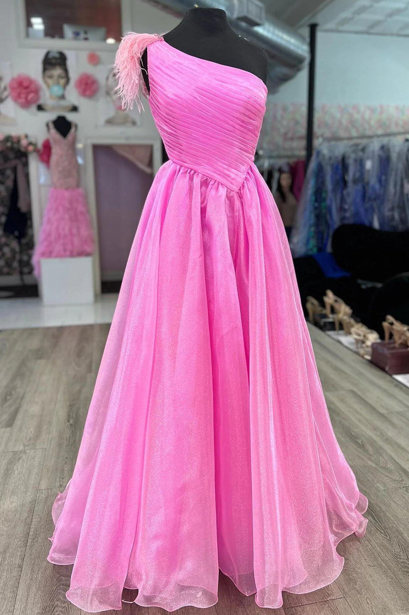 pgmdress Hot Pink Puff Sleeves Off The Shoulder Simple Prom Evening Dresses US8 / As Picture