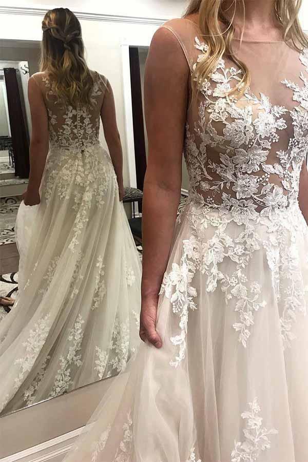 Lace Appliques Wedding Dresses for Bride 2022 Long V-Neck Tulle Bridal  Gowns for Women WD01, A-ivory, 2 : : Clothing, Shoes & Accessories