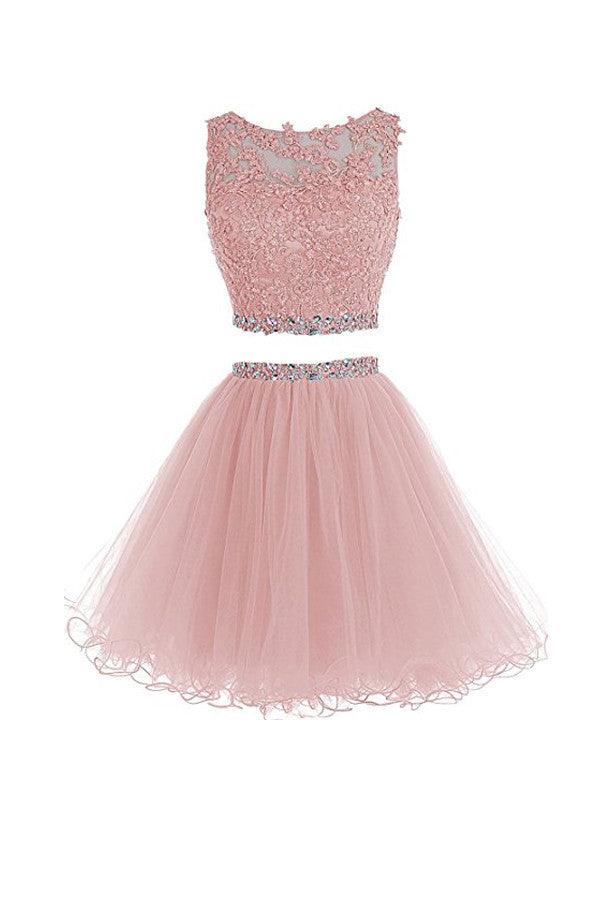 Two Piece Tulle Homecoming Dresses Short Prom Dresses With Beading ...