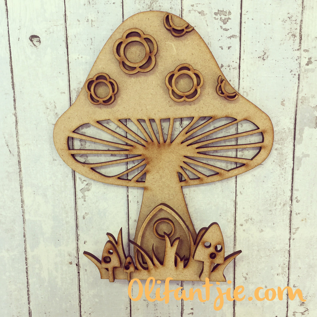 OL067 - MDF Fairy Door Mushroom/ Toadstool - Olifantjie - Wooden - MDF - Lasercut - Blank - Craft - Kit - Mixed Media - UK