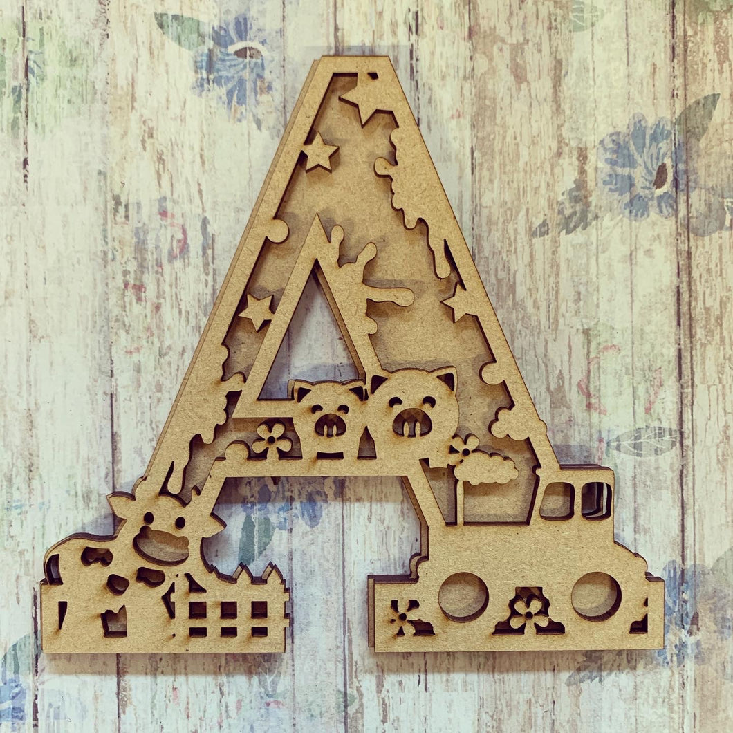 Download Dl028 Mdf Farm Yard Animals Themed Layered Letter Olifantjie