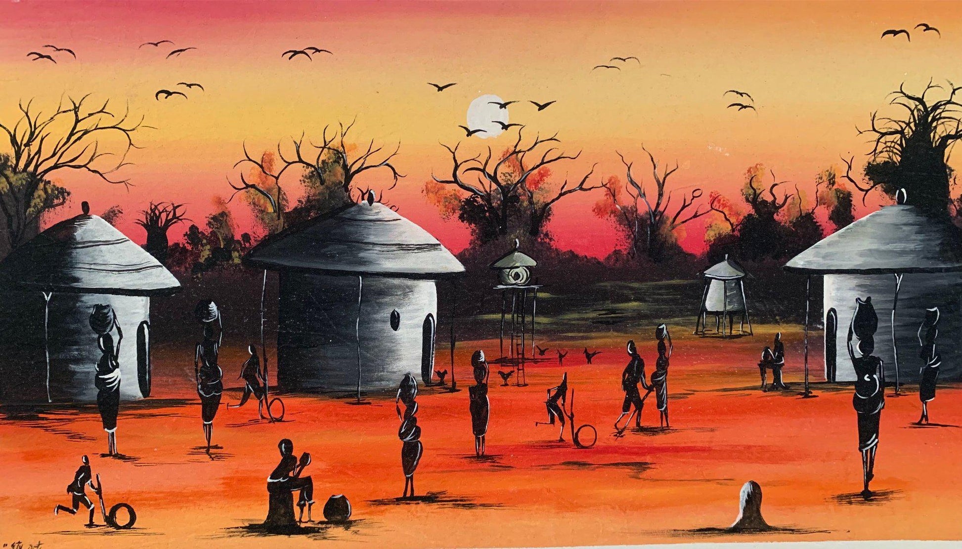 Original Oil Painting And Wall Art From Africa Titled 'Village At Suns –  BAOBAB LOST