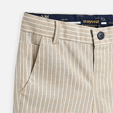 Brown and White Striped Linen Shorts