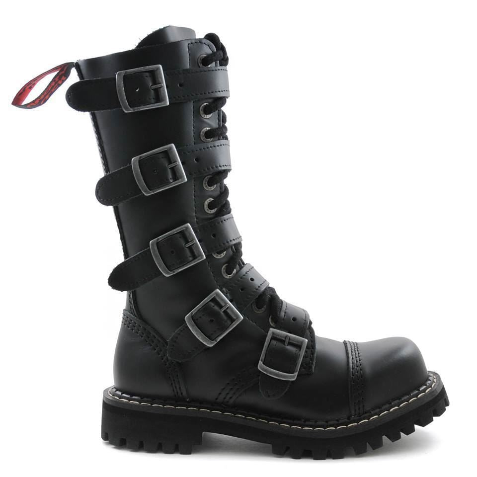 Angry Itch 14 Hole Punk Black Buckle Leather Army Ranger Boots Steel ...