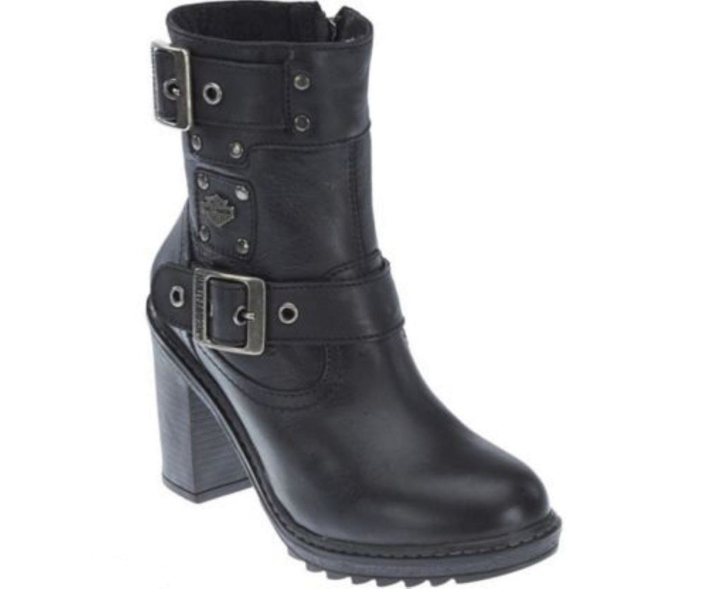 Harley Davidson Ludwell Ladies Biker Boots Black Leather Heel Boot ...