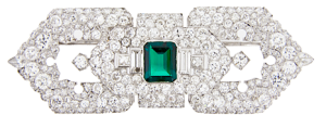 Art Deco emerald and diamond pin