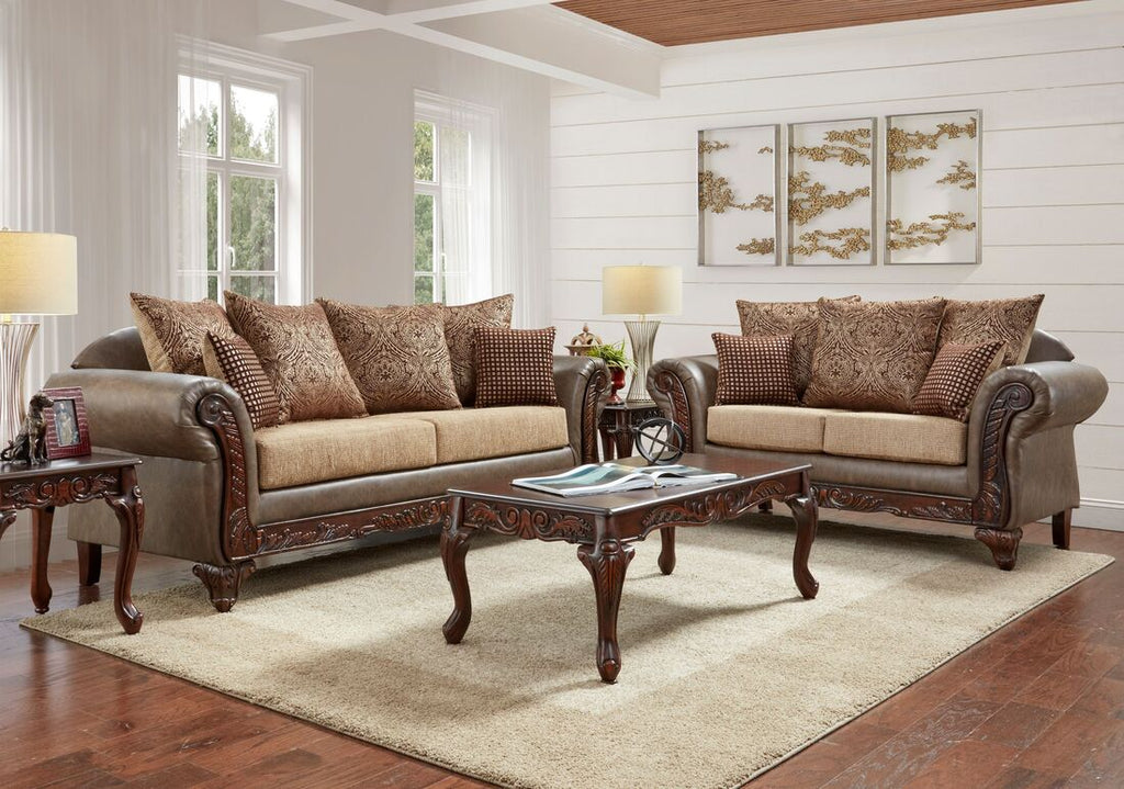 2PC LUXURY SOFA SET IN BEIGE AND BROWN – VIVI Furniture