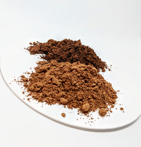 Natural and alkalized cacao powder colors