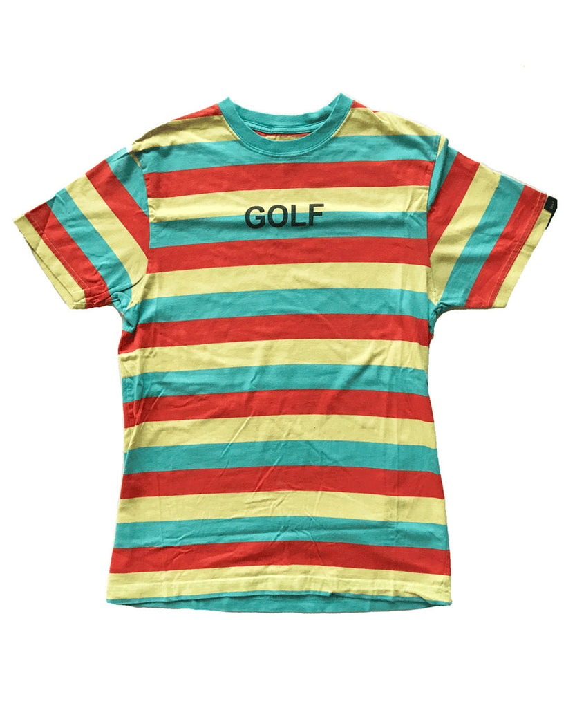 red and yellow striped t shirt