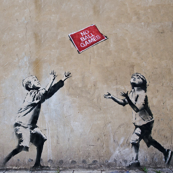 Banksy No Ball Games, Graffiti Street Art - Print on Metal