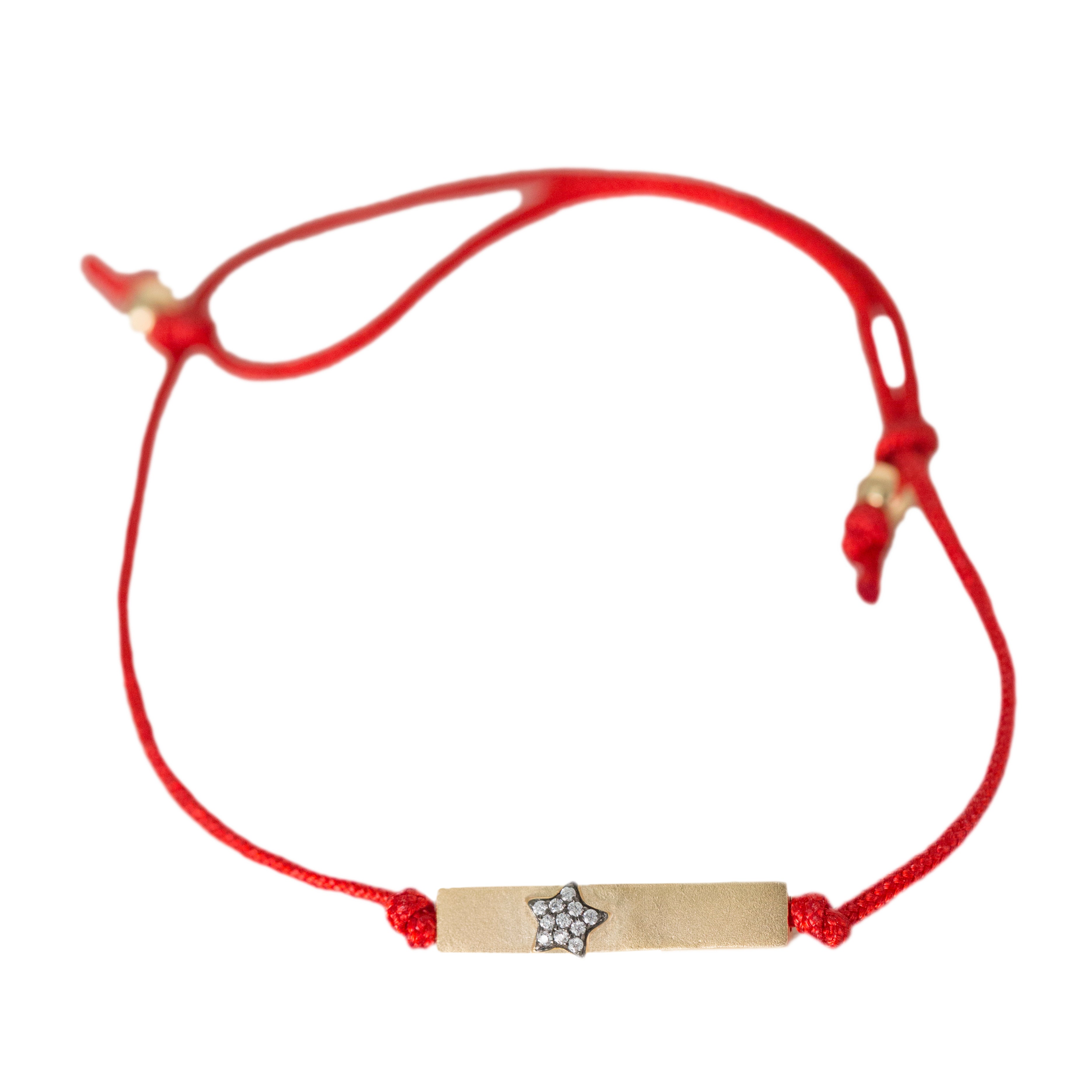 Red Silk String Friendship Bracelet With Pave Star- Vermeil Gold