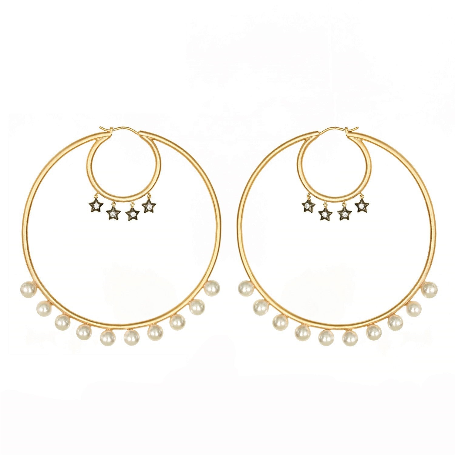 Large Hoop Earrings With Pearls Vermeil Gold