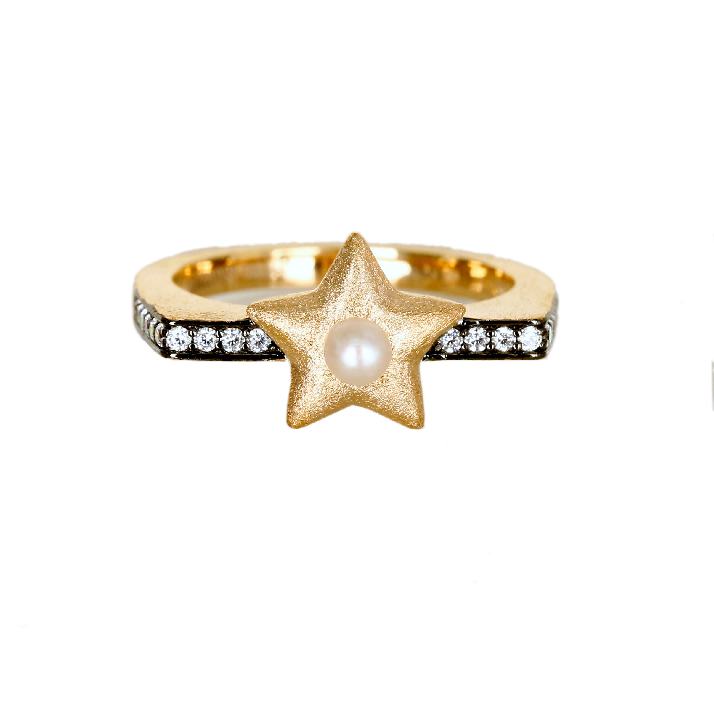 Pearl Studded Star Ring Vermeil Gold - 7