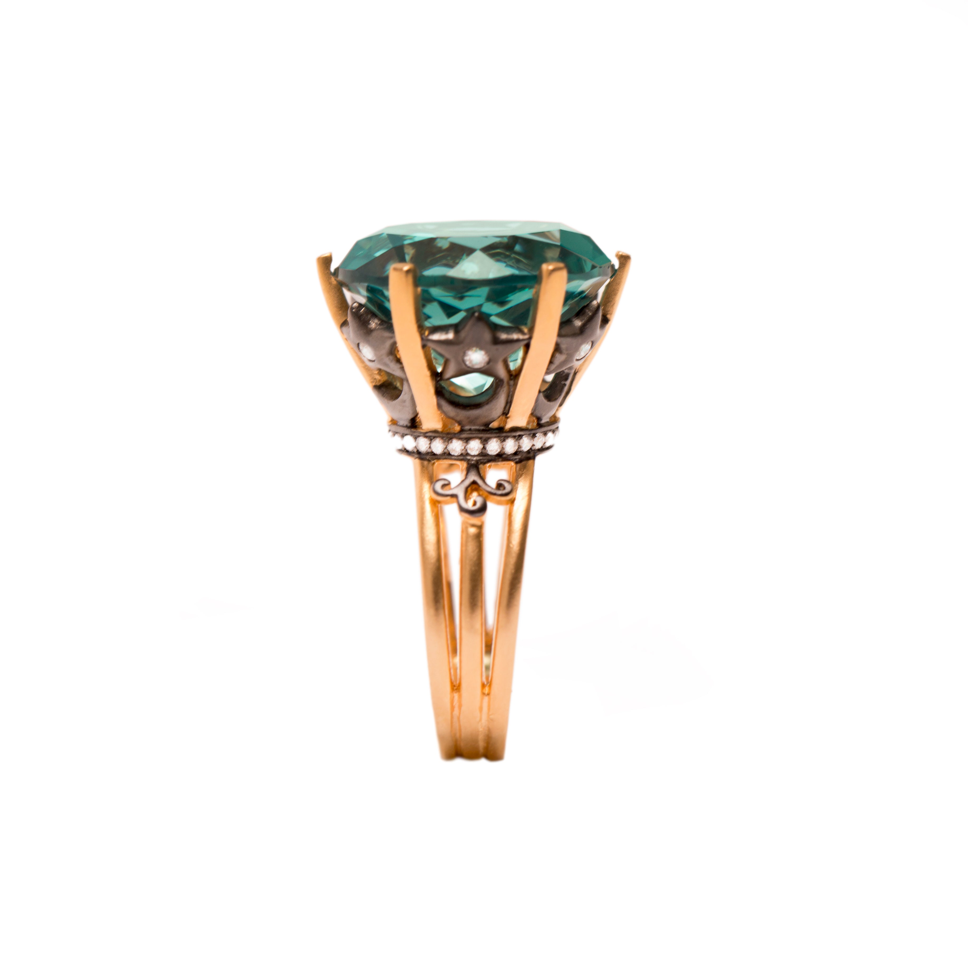 Green Topaz Statement Crown Ring In Vermeil Gold - 6