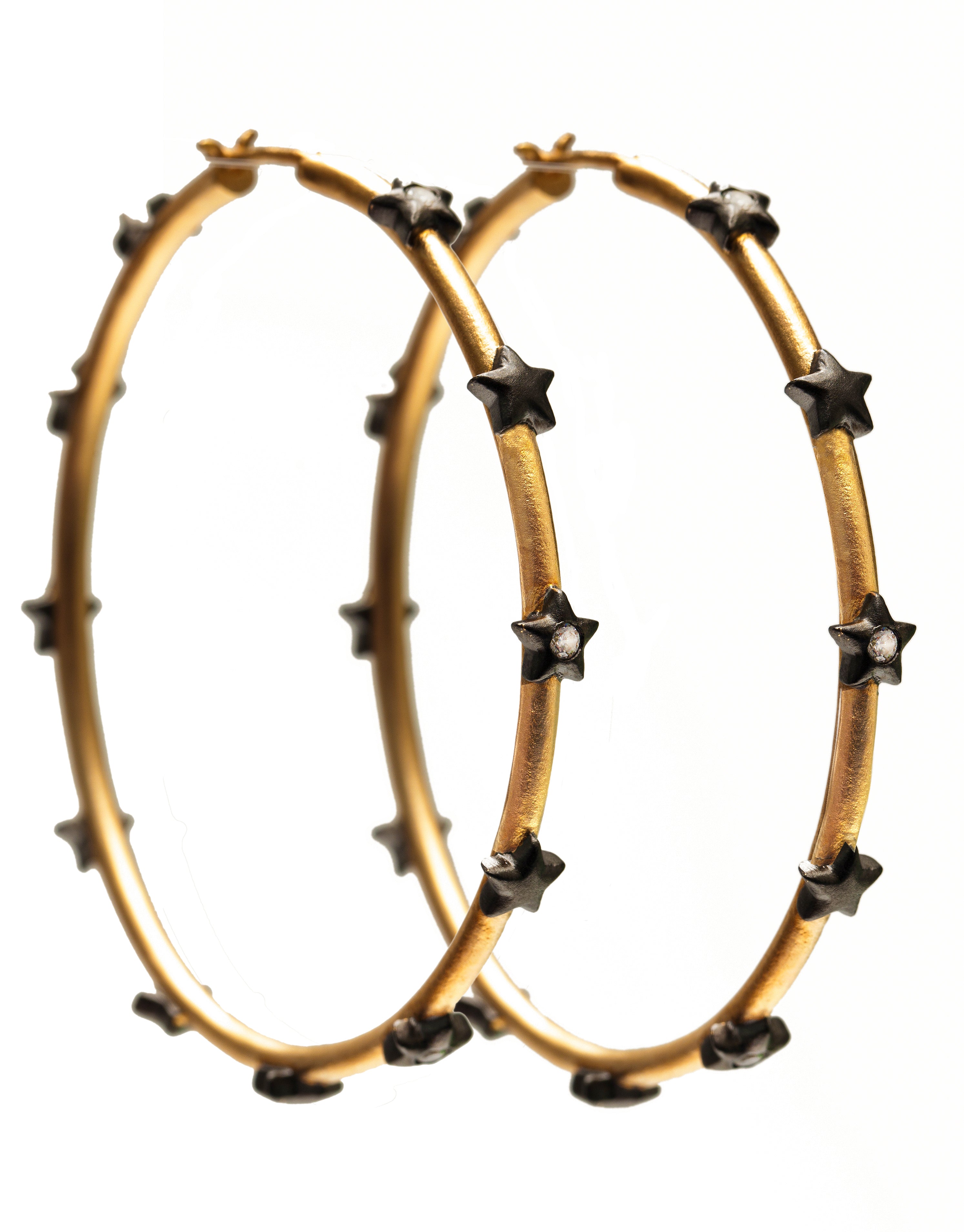Large Hoop Earrings With Studded Stars In Vermeil Gold
