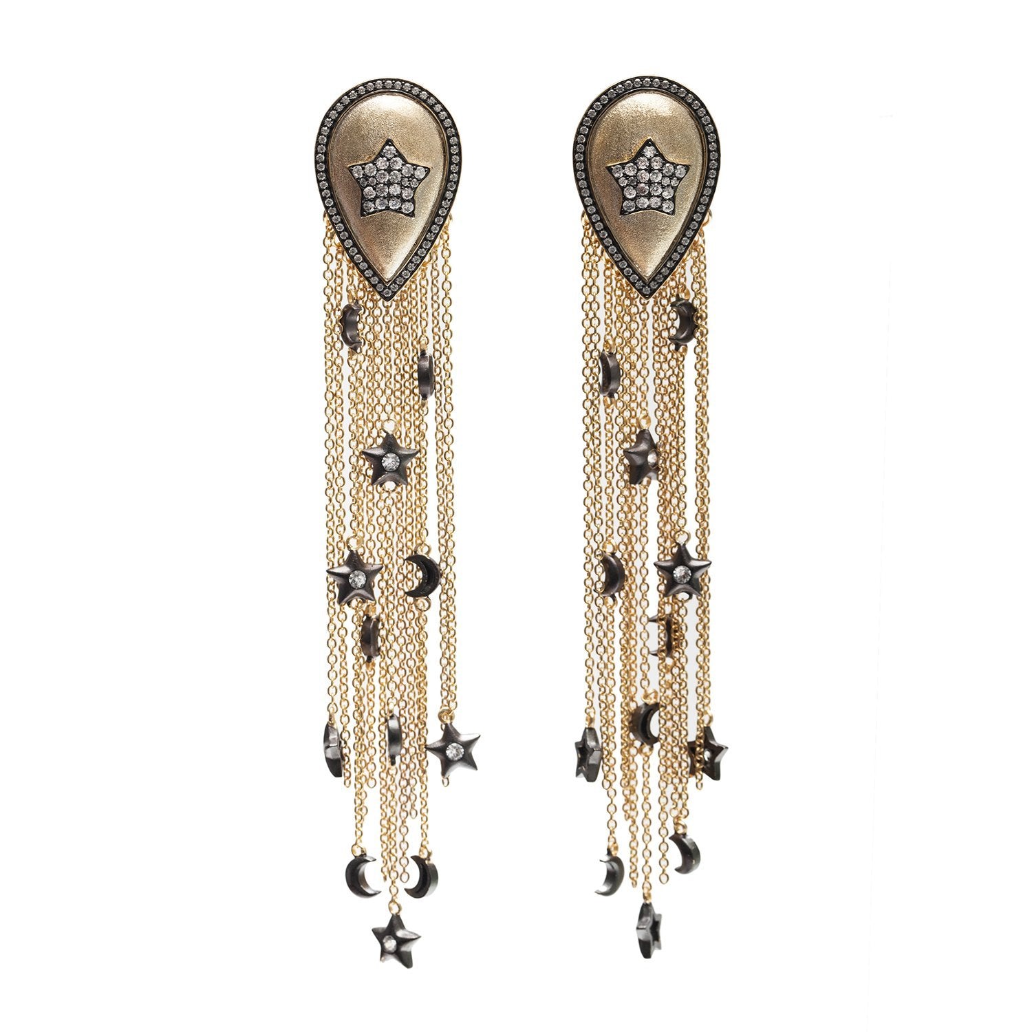 Long Tassels Earrings With Charms Vermeil Gold