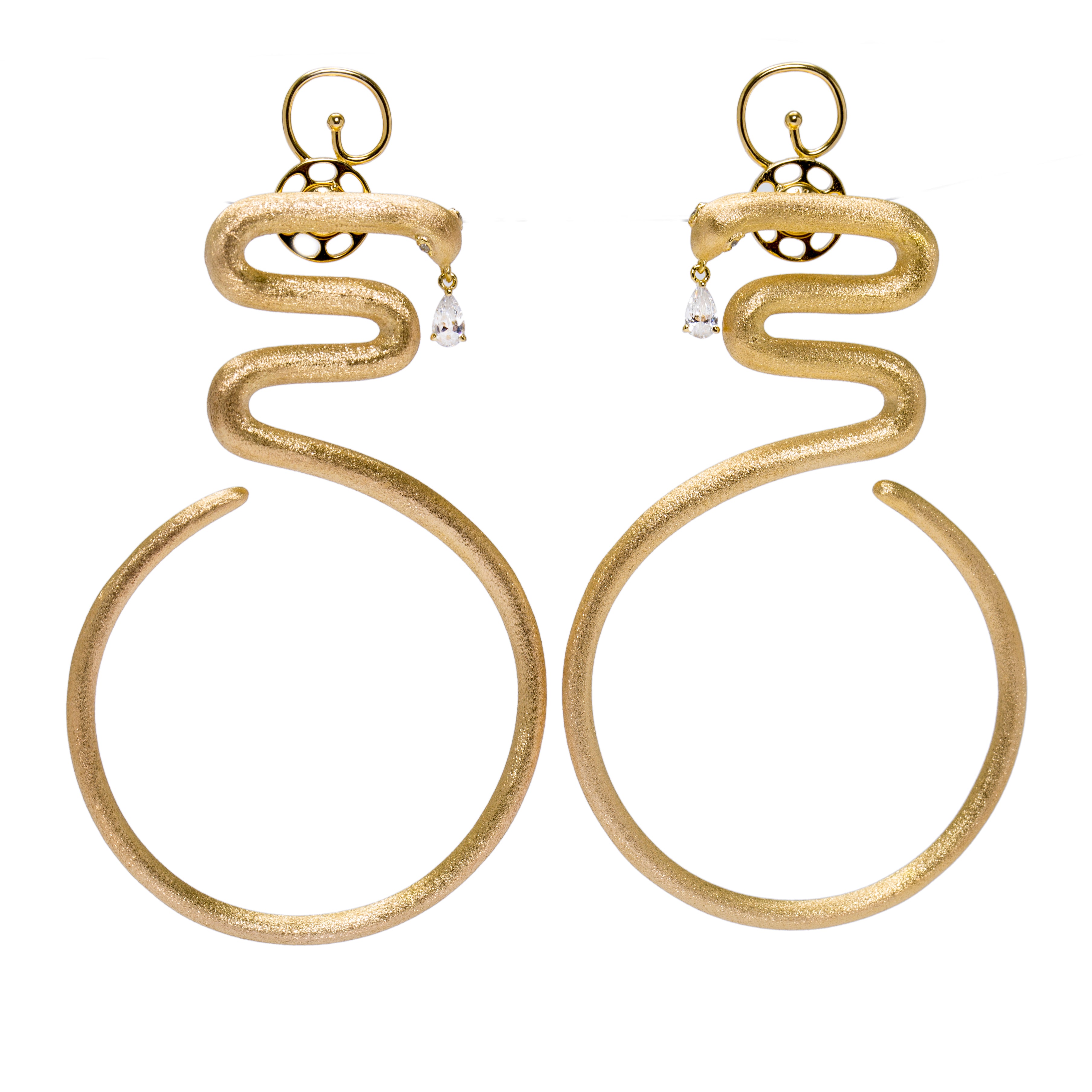 Snake Hoop Vermeil Gold Statement Earrings With Tear Drop Stone