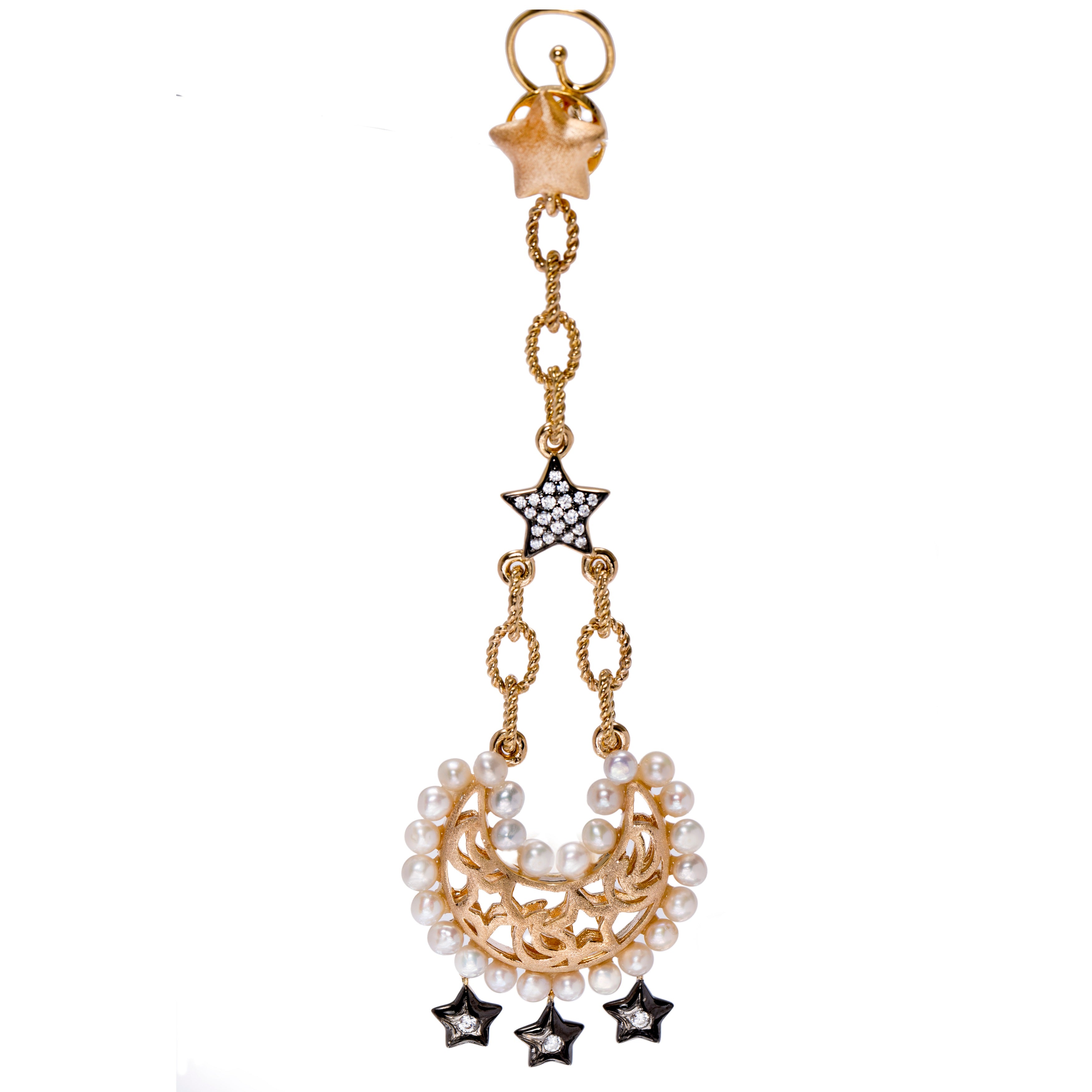 The Moon And Pave Star Drop Statement Earrings With Freshwater Pearls