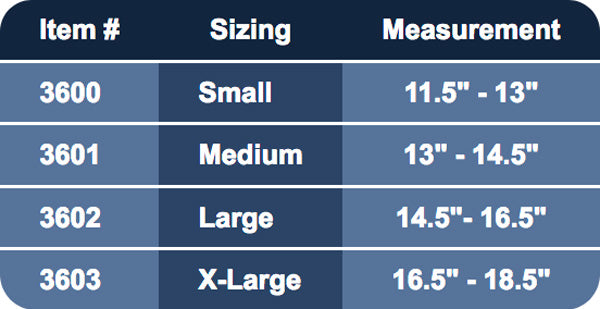 Pro-tec Athletics 3D Flat Premium Calf Support Sizing Chart