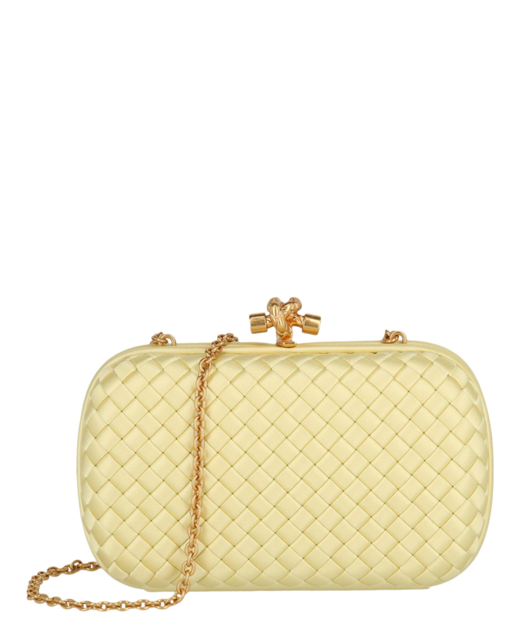 Bottega Veneta Bruciato Intrecciato Knot Clutch - Gold Clutches, Handbags -  BOT139686