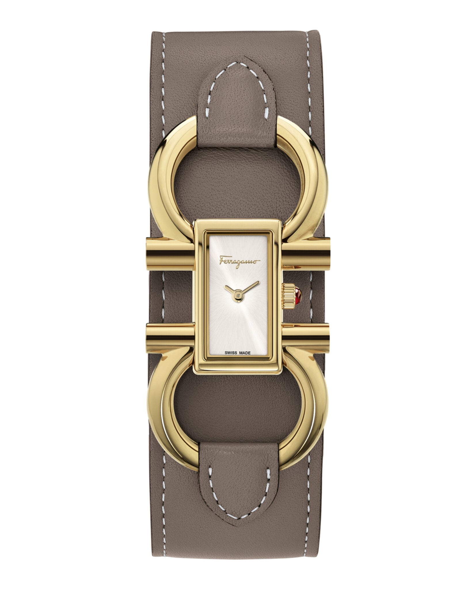 FERRAGAMO DOUBLE GANCINI LEATHER CUFF WATCH