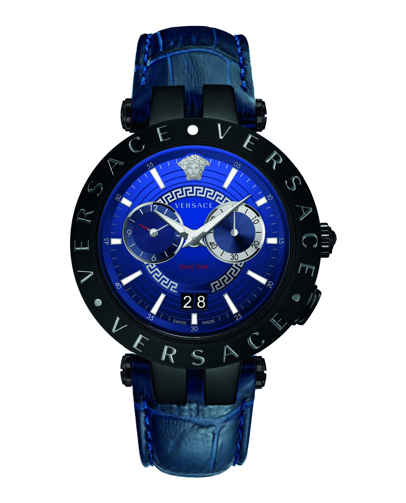 VERSACE V-RACE MULTIFUNCTION LEATHER WATCH