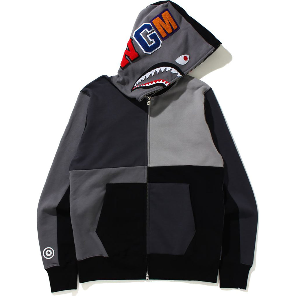 MULTI COLOR PATCHWORK SHARK FULL ZIP HOODIE M | sale.bapeus.com