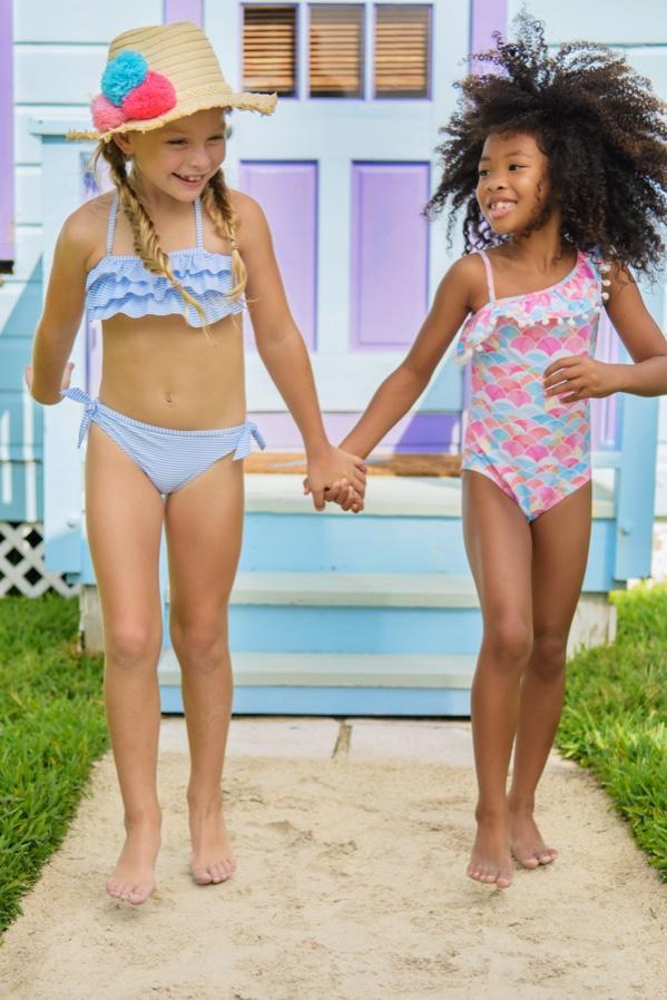 envelop Toestand Associëren Snapper Rock Blue and White Stripe Bandeau Bikini – Bloom Kids Collection