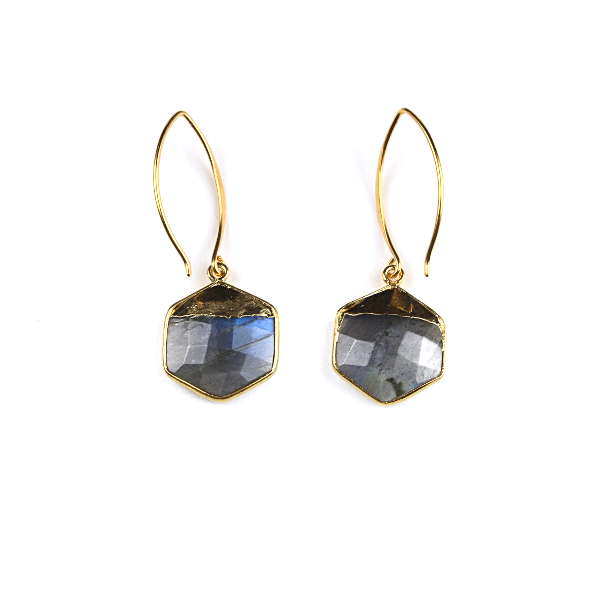 Mia Gold Labradorite Hexagon Earrings