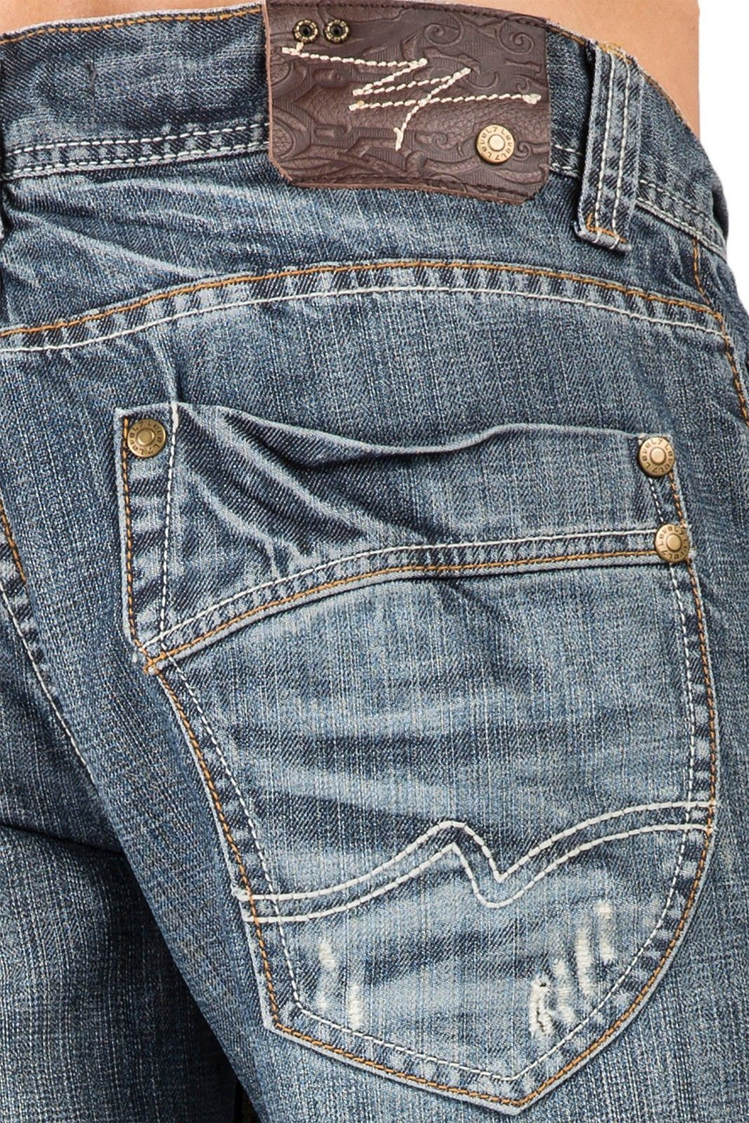 Level 7 Men's Relaxed Straight Whiskering Distressed Medium Blue Jean ...