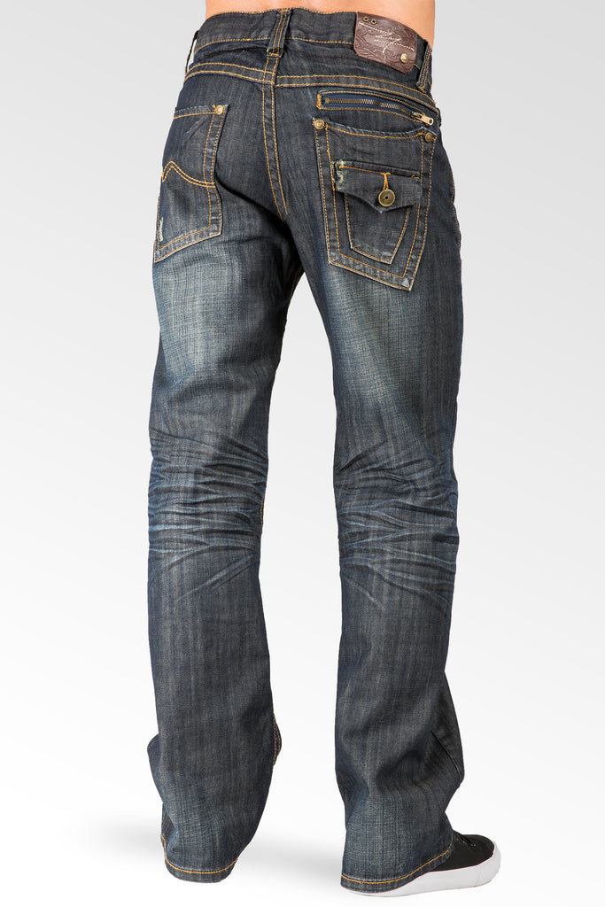 Level 7 Men's Relaxed Bootcut Dark Vintage Jean Zipper Pockets Premium ...